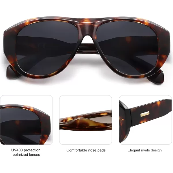 imageSOJOS Retro Aviator Polarized Sunglasses for Women Men Vintage 70s Style UV Protection Sunnies SJ2328Dark TortoiseGrey