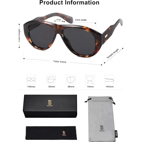 imageSOJOS Retro Aviator Polarized Sunglasses for Women Men Vintage 70s Style UV Protection Sunnies SJ2328Dark TortoiseGrey