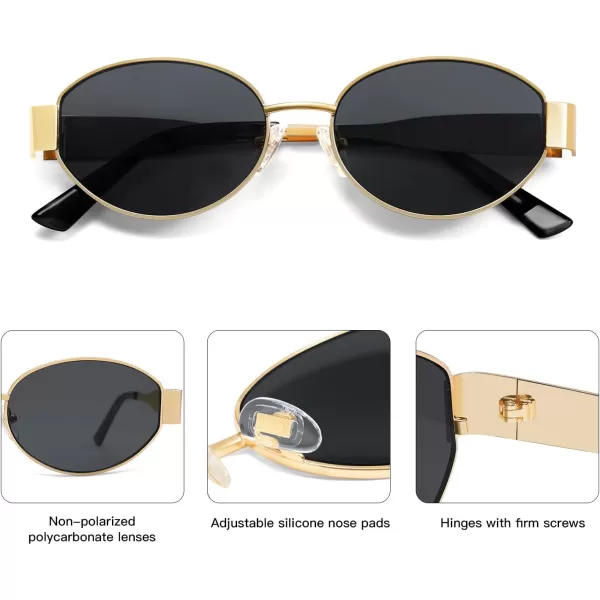 imageSOJOS Retro Oval Sunglasses for Women Trendy Sun Glasses Classic Shades UV400 Protection SJ1217GoldGrey