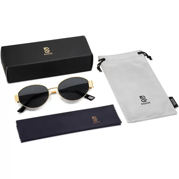 imageSOJOS Retro Oval Sunglasses for Women Trendy Sun Glasses Classic Shades UV400 Protection SJ1217GoldGrey