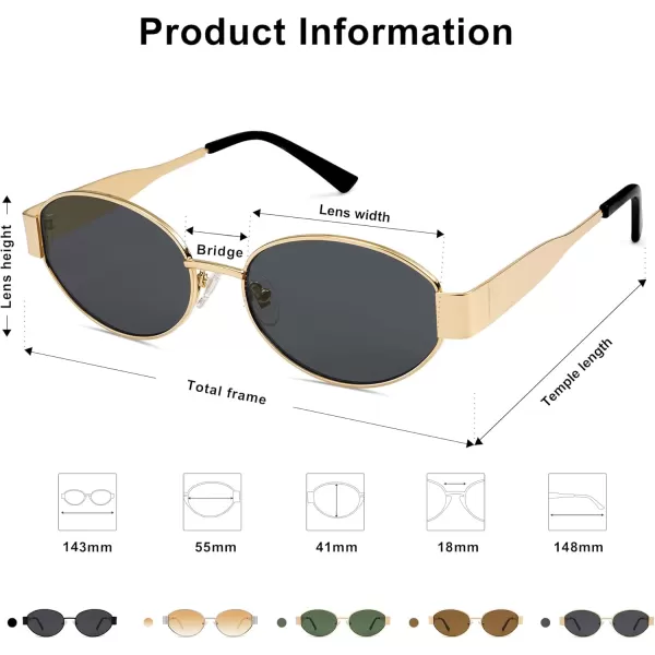 imageSOJOS Retro Oval Sunglasses for Women Trendy Sun Glasses Classic Shades UV400 Protection SJ1217GoldGrey