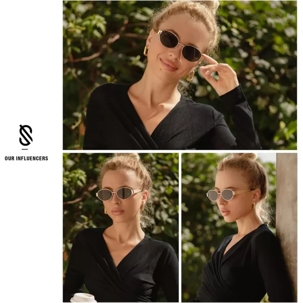 imageSOJOS Retro Oval Sunglasses for Women Trendy Sun Glasses Classic Shades UV400 Protection SJ1217GoldGrey