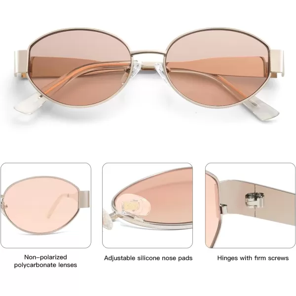 imageSOJOS Retro Oval Sunglasses for Women Trendy Sun Glasses Classic Shades UV400 Protection SJ1217Light GoldLight Brown