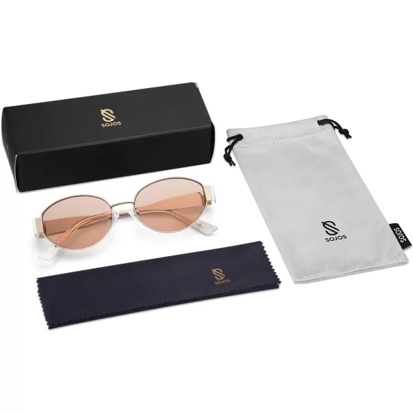 imageSOJOS Retro Oval Sunglasses for Women Trendy Sun Glasses Classic Shades UV400 Protection SJ1217Light GoldLight Brown