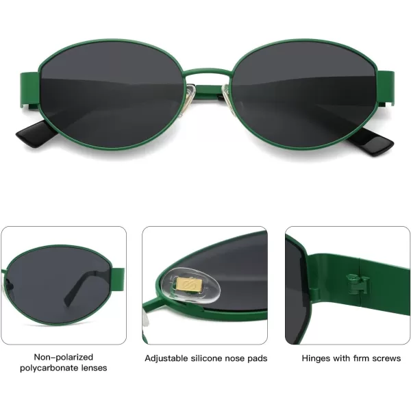 imageSOJOS Retro Oval Sunglasses for Women Trendy Sun Glasses Classic Shades UV400 Protection SJ1217Matte GreenGrey