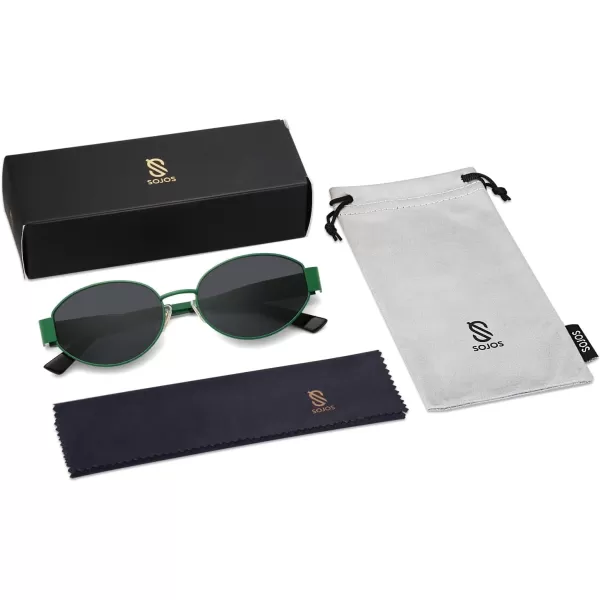 imageSOJOS Retro Oval Sunglasses for Women Trendy Sun Glasses Classic Shades UV400 Protection SJ1217Matte GreenGrey