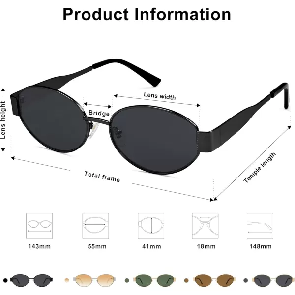 imageSOJOS Retro Oval Sunglasses for Women Trendy Sun Glasses Classic Shades UV400 Protection SJ1217Shiny BlackGrey