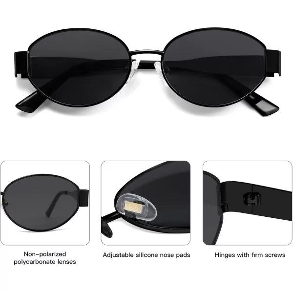 imageSOJOS Retro Oval Sunglasses for Women Trendy Sun Glasses Classic Shades UV400 Protection SJ1217Shiny BlackGrey
