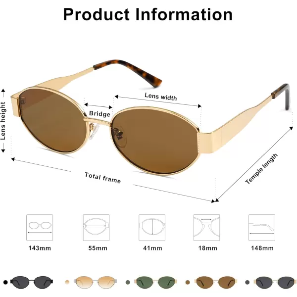 imageSOJOS Retro Oval Sunglasses for Women Trendy Sun Glasses Classic Shades UV400 Protection SJ1217Shiny GoldBrown
