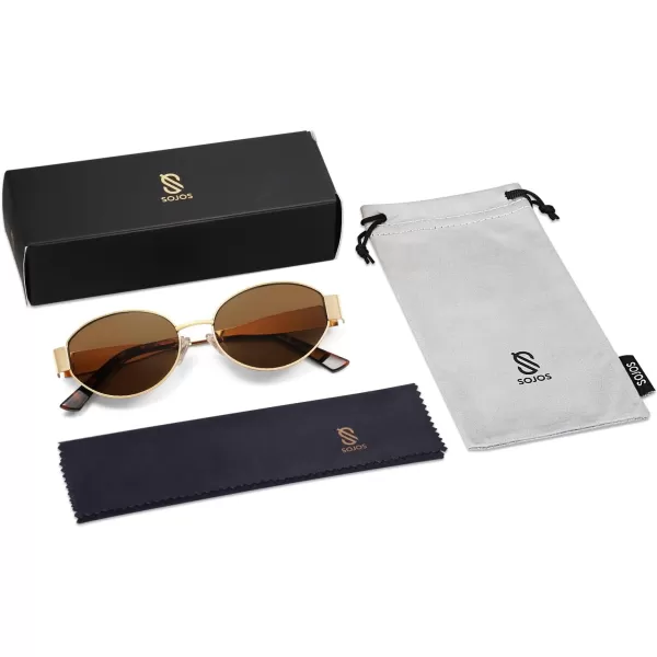 imageSOJOS Retro Oval Sunglasses for Women Trendy Sun Glasses Classic Shades UV400 Protection SJ1217Shiny GoldBrown