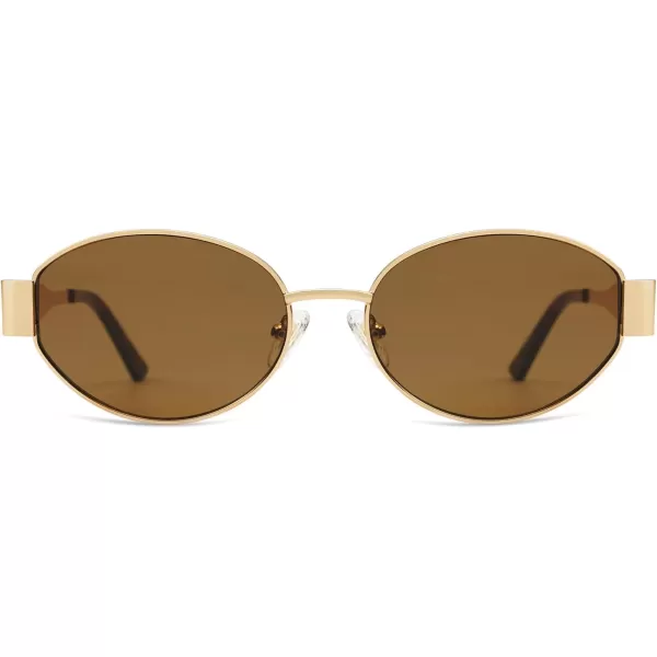 imageSOJOS Retro Oval Sunglasses for Women Trendy Sun Glasses Classic Shades UV400 Protection SJ1217Shiny GoldBrown