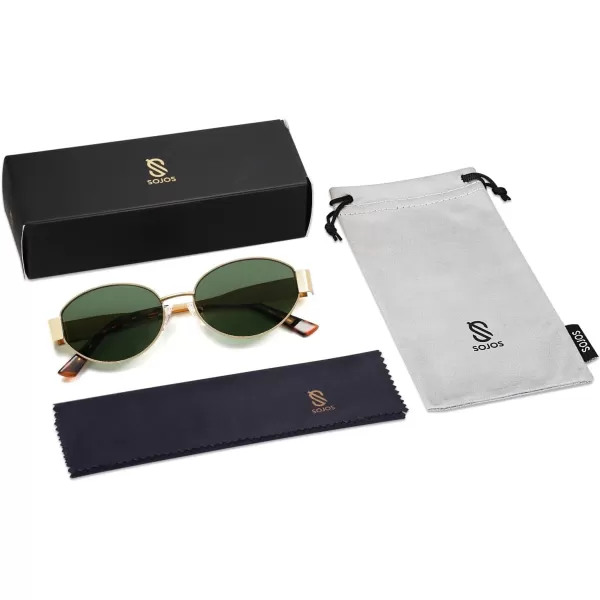 imageSOJOS Retro Oval Sunglasses for Women Trendy Sun Glasses Classic Shades UV400 Protection SJ1217Shiny GoldGreen