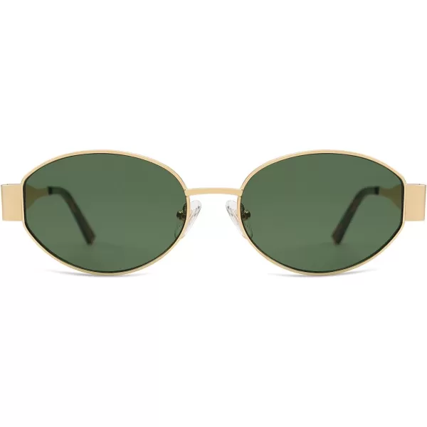 imageSOJOS Retro Oval Sunglasses for Women Trendy Sun Glasses Classic Shades UV400 Protection SJ1217Shiny GoldGreen