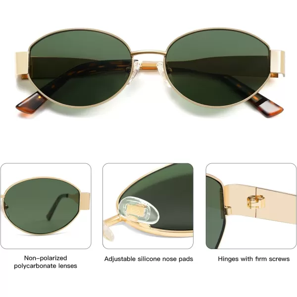 imageSOJOS Retro Oval Sunglasses for Women Trendy Sun Glasses Classic Shades UV400 Protection SJ1217Shiny GoldGreen