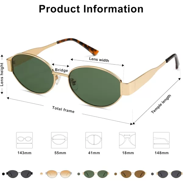 imageSOJOS Retro Oval Sunglasses for Women Trendy Sun Glasses Classic Shades UV400 Protection SJ1217Shiny GoldGreen