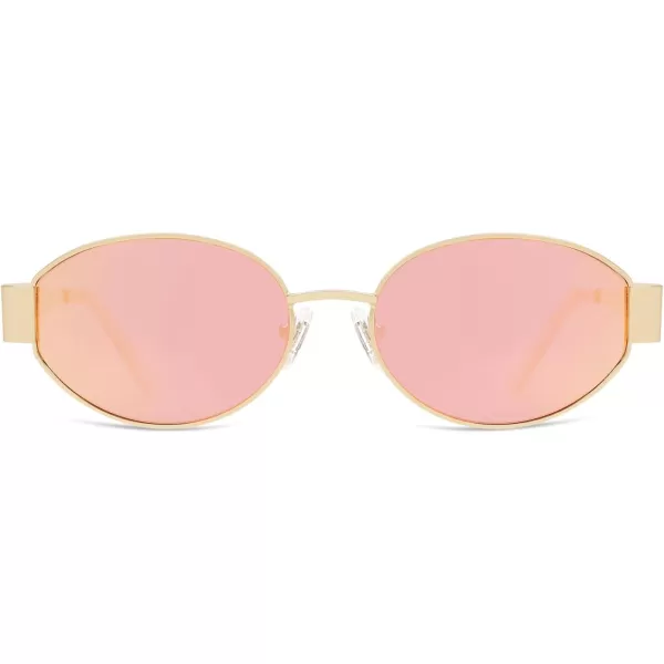 imageSOJOS Retro Oval Sunglasses for Women Trendy Sun Glasses Classic Shades UV400 Protection SJ1217Shiny GoldMirrored Pink