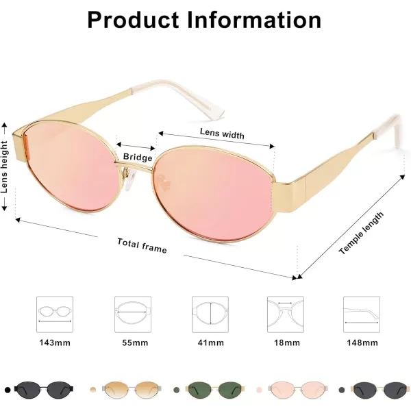 imageSOJOS Retro Oval Sunglasses for Women Trendy Sun Glasses Classic Shades UV400 Protection SJ1217Shiny GoldMirrored Pink
