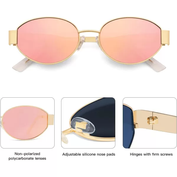 imageSOJOS Retro Oval Sunglasses for Women Trendy Sun Glasses Classic Shades UV400 Protection SJ1217Shiny GoldMirrored Pink