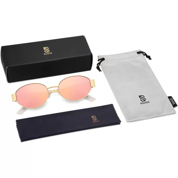 imageSOJOS Retro Oval Sunglasses for Women Trendy Sun Glasses Classic Shades UV400 Protection SJ1217Shiny GoldMirrored Pink