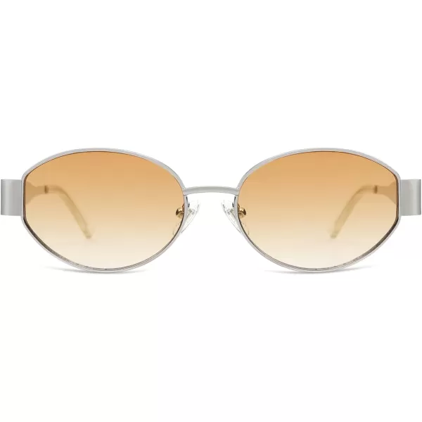 imageSOJOS Retro Oval Sunglasses for Women Trendy Sun Glasses Classic Shades UV400 Protection SJ1217SilverGradient Yellow
