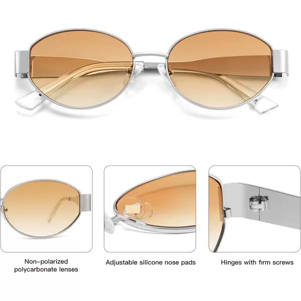 imageSOJOS Retro Oval Sunglasses for Women Trendy Sun Glasses Classic Shades UV400 Protection SJ1217SilverGradient Yellow