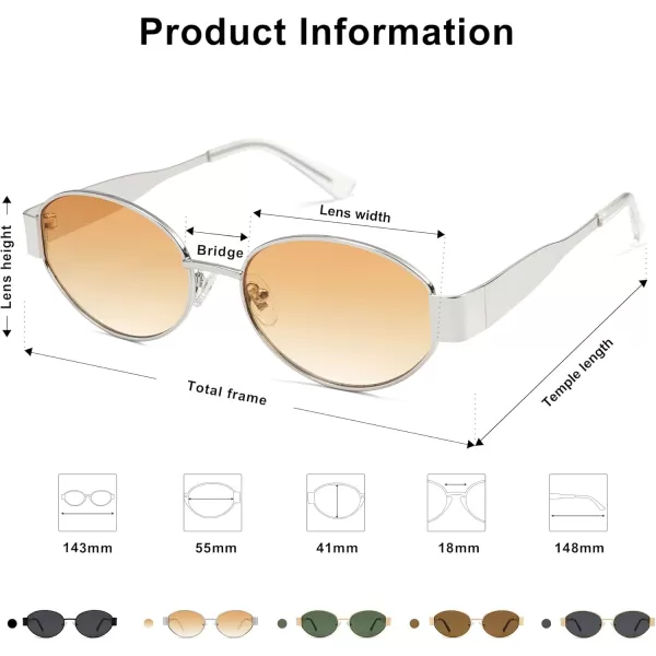 imageSOJOS Retro Oval Sunglasses for Women Trendy Sun Glasses Classic Shades UV400 Protection SJ1217SilverGradient Yellow