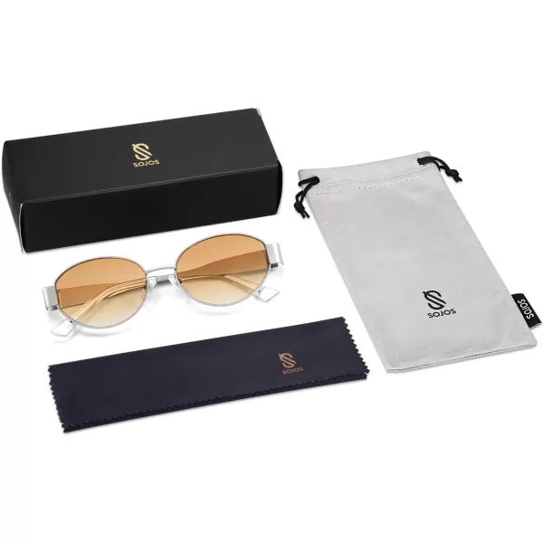 imageSOJOS Retro Oval Sunglasses for Women Trendy Sun Glasses Classic Shades UV400 Protection SJ1217SilverGradient Yellow