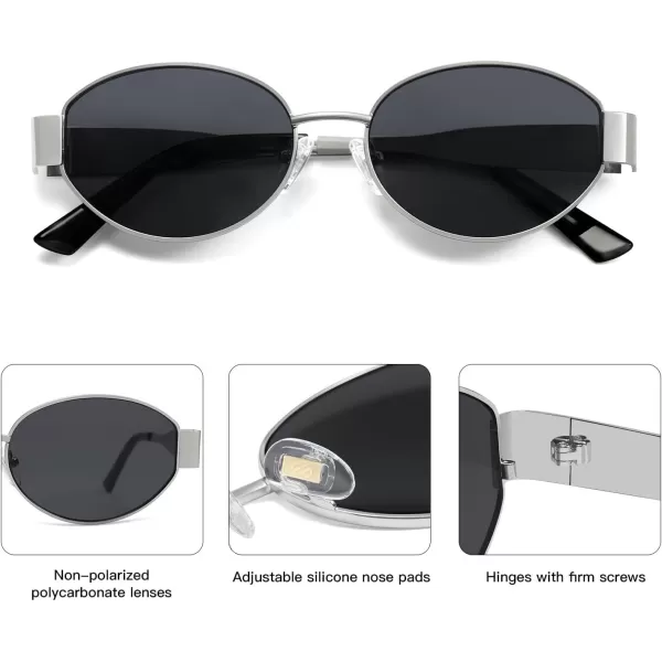 imageSOJOS Retro Oval Sunglasses for Women Trendy Sun Glasses Classic Shades UV400 Protection SJ1217SilverGrey