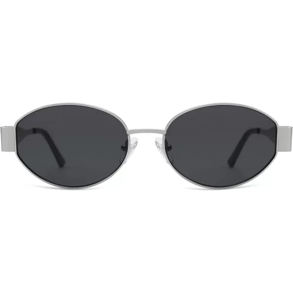imageSOJOS Retro Oval Sunglasses for Women Trendy Sun Glasses Classic Shades UV400 Protection SJ1217SilverGrey