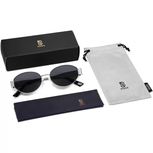 imageSOJOS Retro Oval Sunglasses for Women Trendy Sun Glasses Classic Shades UV400 Protection SJ1217SilverGrey