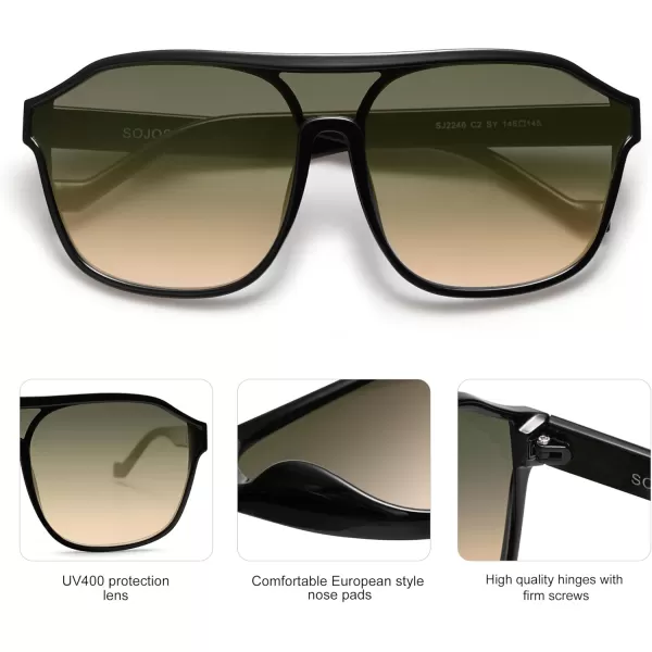 imageSOJOS Retro Oversized Aviator Sunglasses Mens Womens 90s Double Bridge Large Sun Glasses UV400 Protection SJ2246BlackGradient Brown