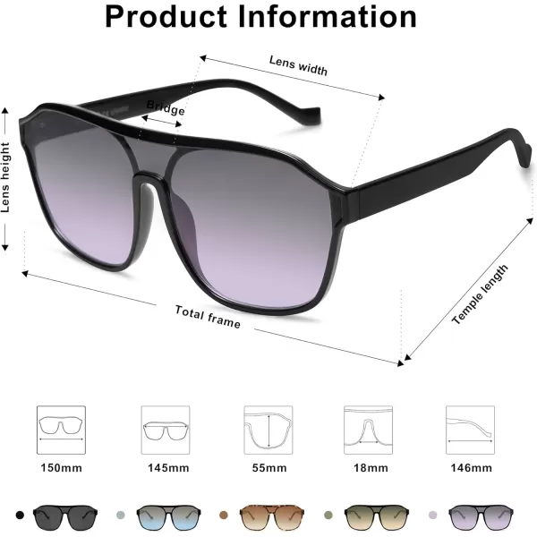 imageSOJOS Retro Oversized Aviator Sunglasses Mens Womens 90s Double Bridge Large Sun Glasses UV400 Protection SJ2246BlackGradient Purple