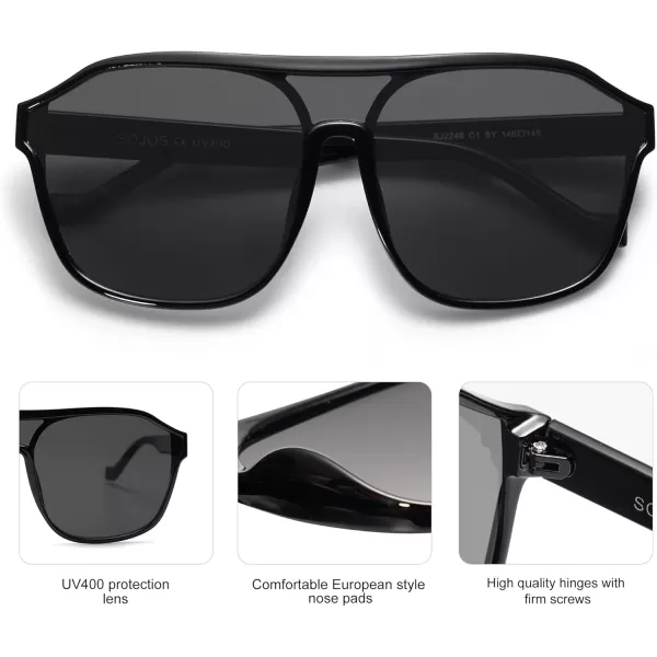 imageSOJOS Retro Oversized Aviator Sunglasses Mens Womens 90s Double Bridge Large Sun Glasses UV400 Protection SJ2246BlackGrey