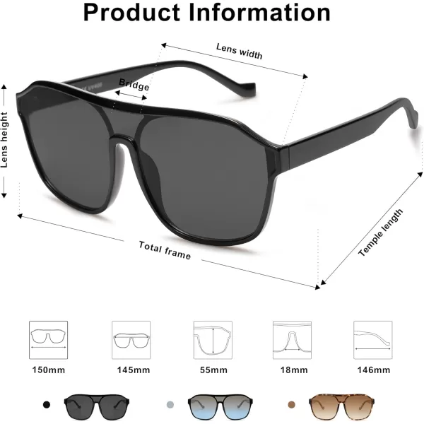 imageSOJOS Retro Oversized Aviator Sunglasses Mens Womens 90s Double Bridge Large Sun Glasses UV400 Protection SJ2246BlackGrey