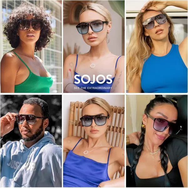 imageSOJOS Retro Oversized Aviator Sunglasses Mens Womens 90s Double Bridge Large Sun Glasses UV400 Protection SJ2246BlackGrey