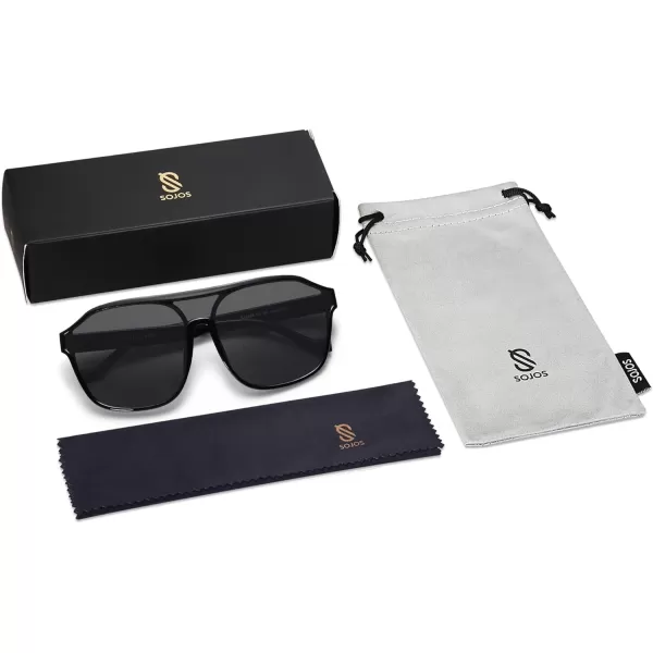 imageSOJOS Retro Oversized Aviator Sunglasses Mens Womens 90s Double Bridge Large Sun Glasses UV400 Protection SJ2246BlackGrey
