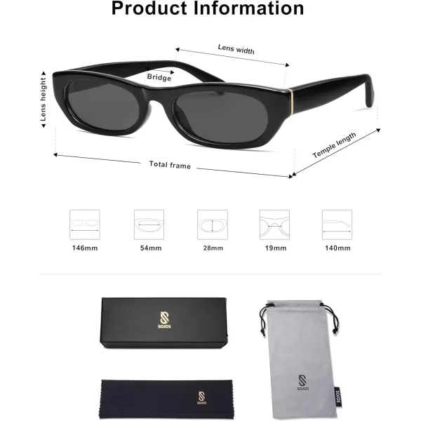 imageSOJOS Retro Rectangle Polarized Sunglasses for Women Men Vintage Trendy Narrow Y2k Sunnies SJ2363BlackGrey