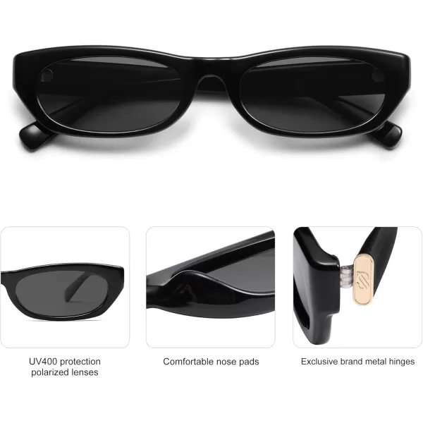 imageSOJOS Retro Rectangle Polarized Sunglasses for Women Men Vintage Trendy Narrow Y2k Sunnies SJ2363BlackGrey