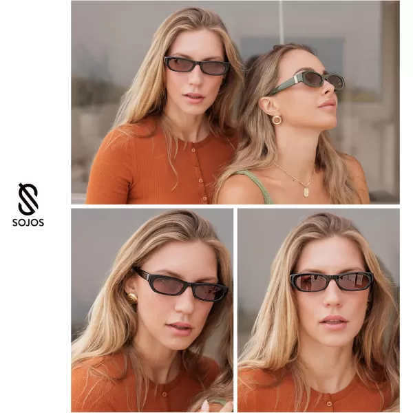 imageSOJOS Retro Rectangle Polarized Sunglasses for Women Men Vintage Trendy Narrow Y2k Sunnies SJ2363BlackGrey
