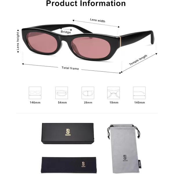 imageSOJOS Retro Rectangle Polarized Sunglasses for Women Men Vintage Trendy Narrow Y2k Sunnies SJ2363BlackRed