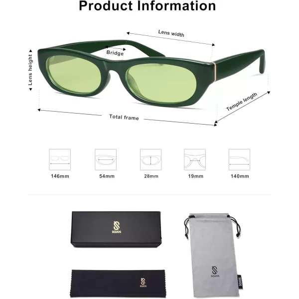imageSOJOS Retro Rectangle Polarized Sunglasses for Women Men Vintage Trendy Narrow Y2k Sunnies SJ2363GreenLight Green