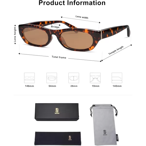 imageSOJOS Retro Rectangle Polarized Sunglasses for Women Men Vintage Trendy Narrow Y2k Sunnies SJ2363TortoiseBrown