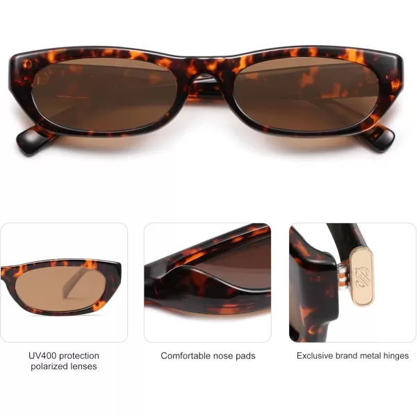 imageSOJOS Retro Rectangle Polarized Sunglasses for Women Men Vintage Trendy Narrow Y2k Sunnies SJ2363TortoiseBrown