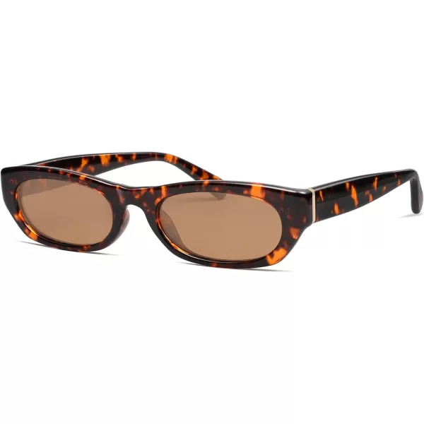imageSOJOS Retro Rectangle Polarized Sunglasses for Women Men Vintage Trendy Narrow Y2k Sunnies SJ2363TortoiseBrown