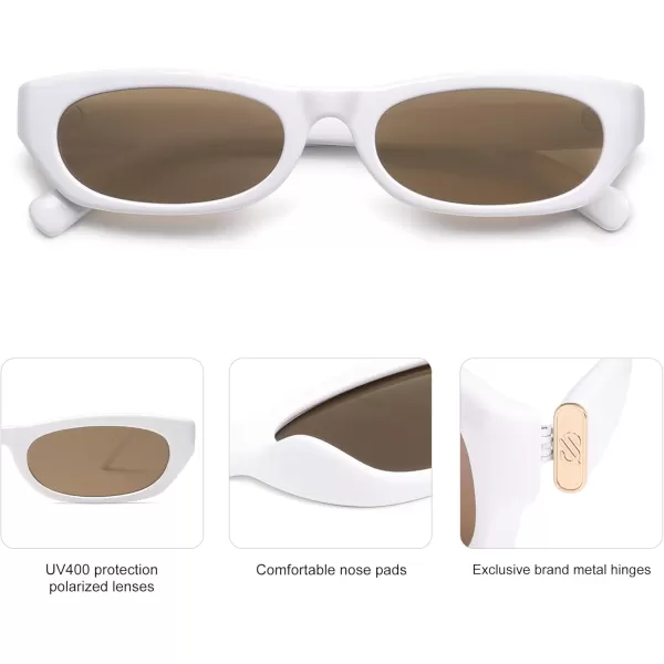 imageSOJOS Retro Rectangle Polarized Sunglasses for Women Men Vintage Trendy Narrow Y2k Sunnies SJ2363WhiteBrown