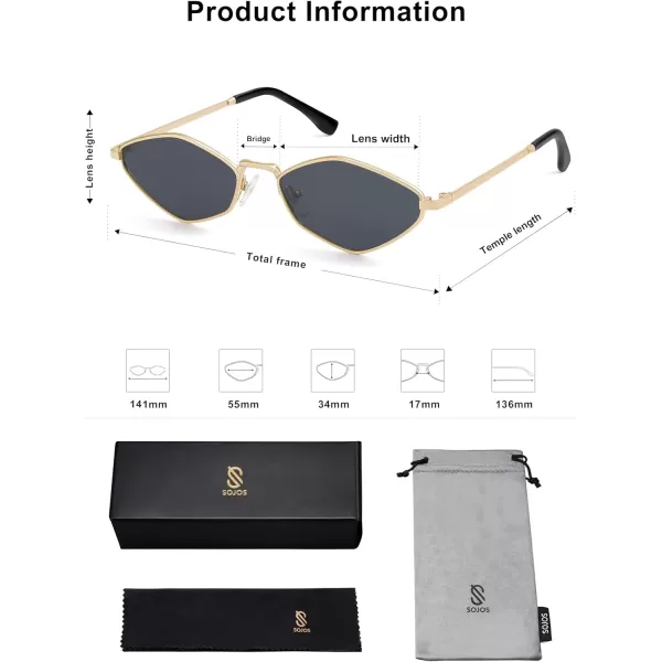 imageSOJOS Retro Small Polarized Sunglasses Womens Mens Vintage Narrow Irregular Shades UV400 SJ1233Gold  Grey Lens