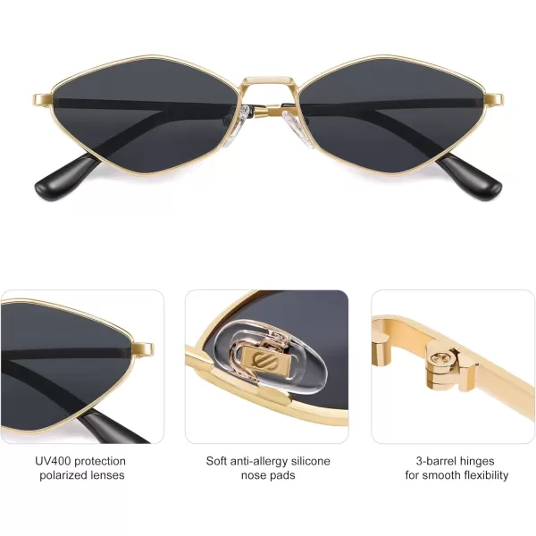 imageSOJOS Retro Small Polarized Sunglasses Womens Mens Vintage Narrow Irregular Shades UV400 SJ1233Gold  Grey Lens