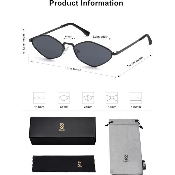 imageSOJOS Retro Small Polarized Sunglasses Womens Mens Vintage Narrow Irregular Shades UV400 SJ1233Matte Black  Grey Lens