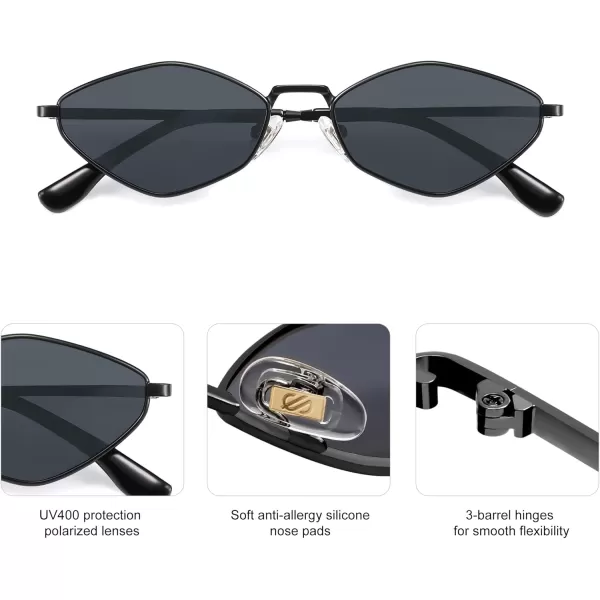 imageSOJOS Retro Small Polarized Sunglasses Womens Mens Vintage Narrow Irregular Shades UV400 SJ1233Matte Black  Grey Lens
