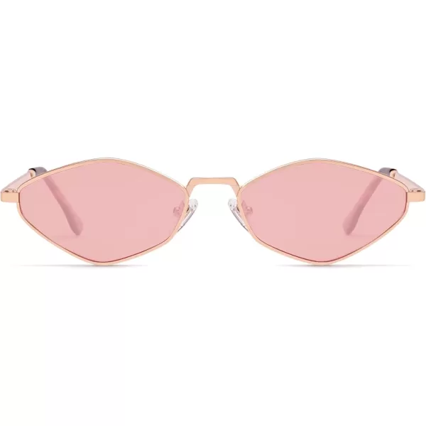 imageSOJOS Retro Small Polarized Sunglasses Womens Mens Vintage Narrow Irregular Shades UV400 SJ1233Rose Gold  Pink Lens